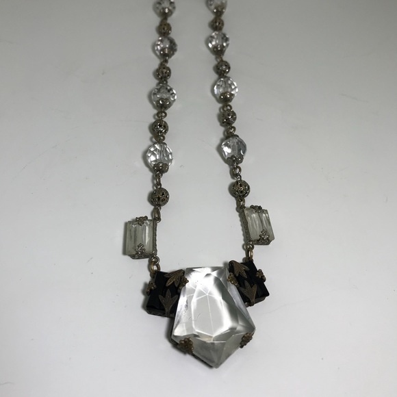 Vintage Faceted Glass and Onyx Necklace - Picture 2 of 5